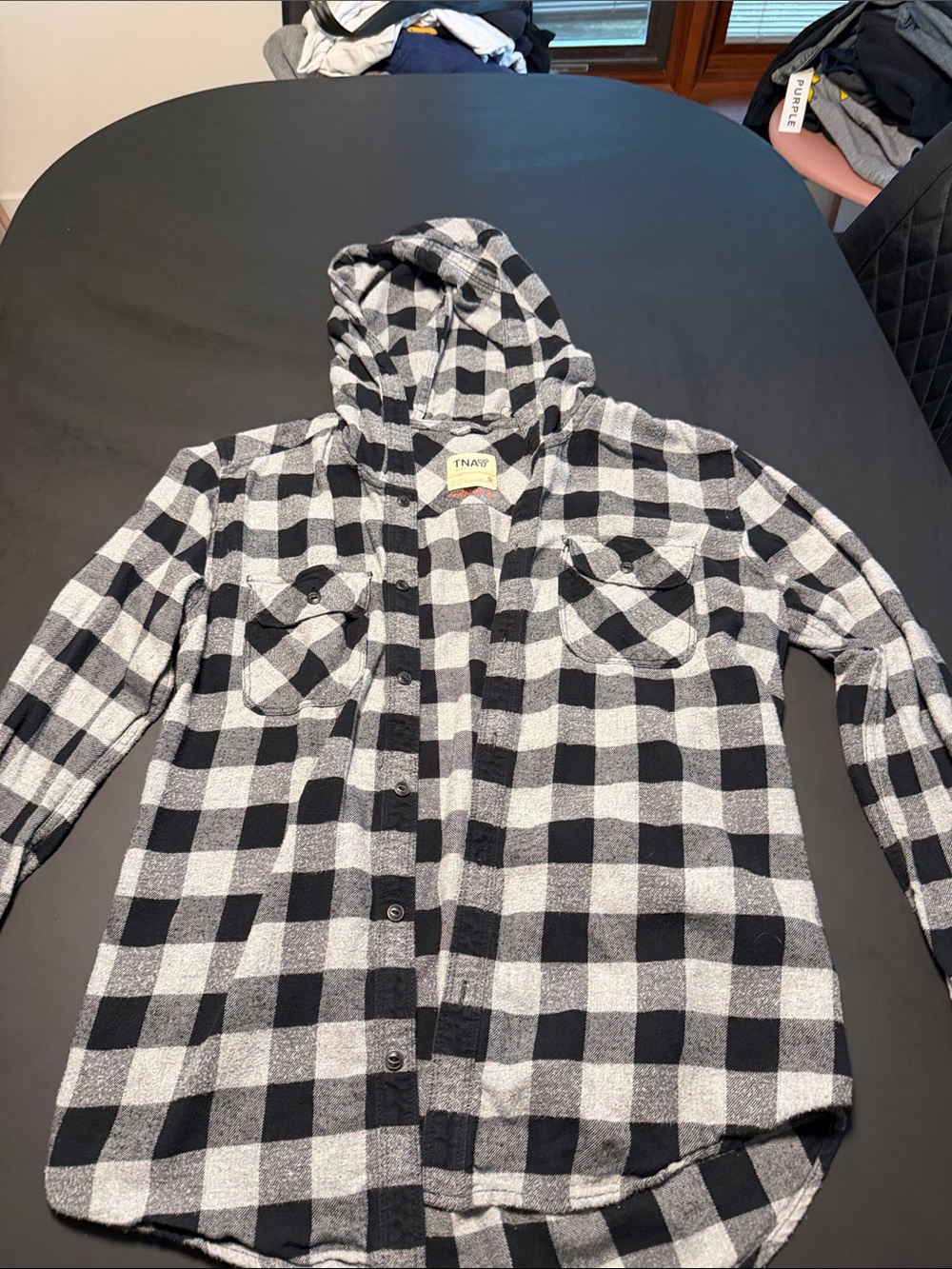 TNA Kids Black and White Plaid Hooded Shacket